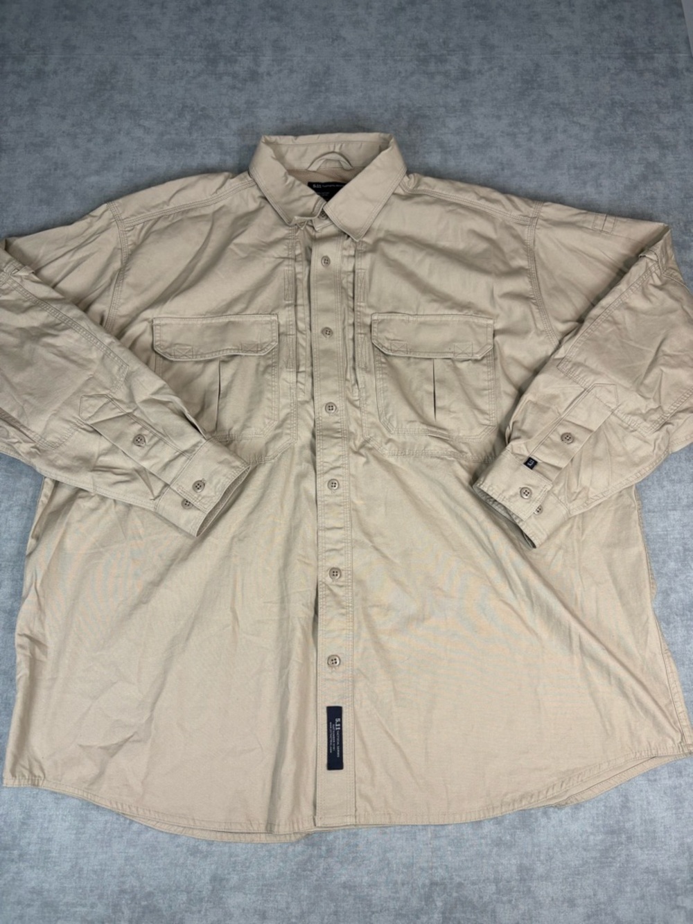 5.11 Tactical Safari Shirt 2XL Tan Long Sleeve Button Down Cotton Vented